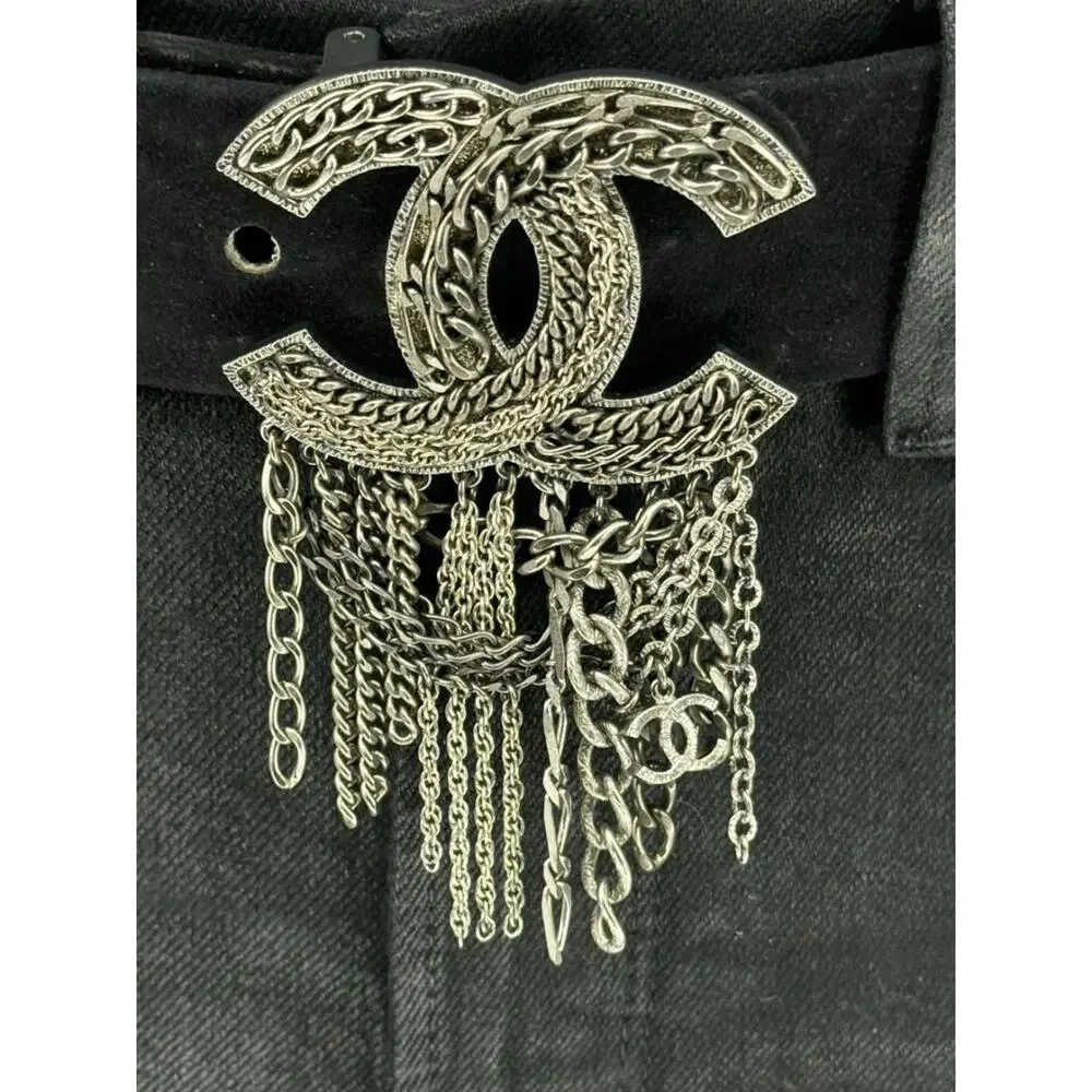 Chanel Ruthenium Chain-Fringe CC Belt – Black Suede – Very Good Condition